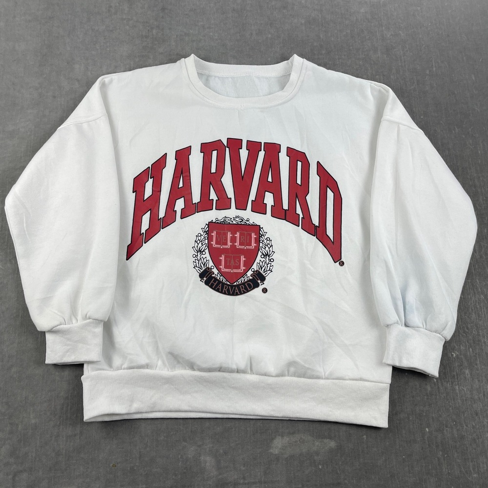 Harvard Women Size M White Sweatshirt Collegiate Graphic Pullover Crest